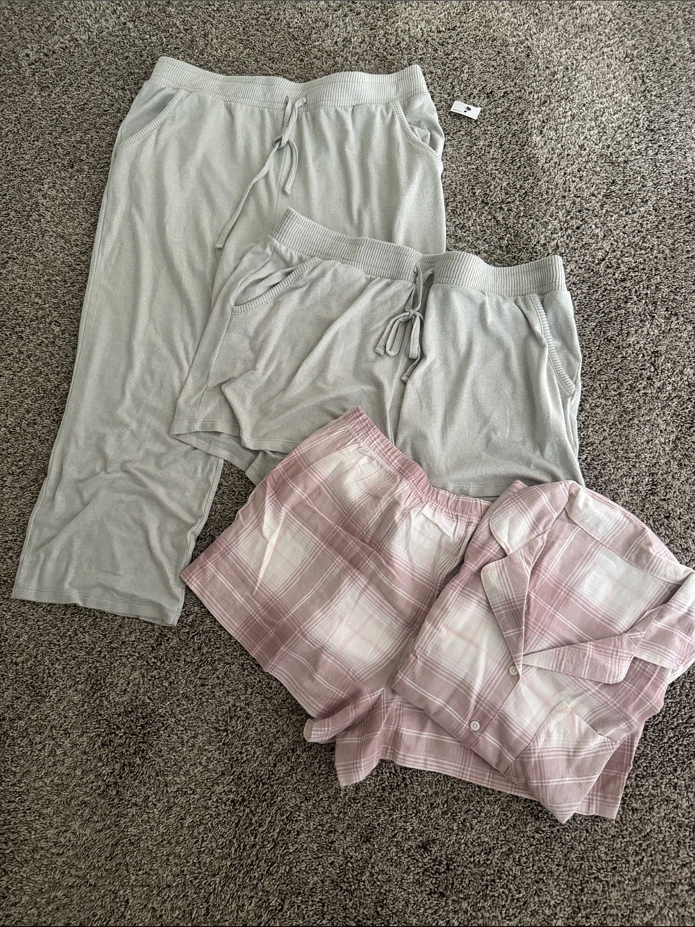 Sonoma Light Gray Lounge Set with Pink Plaid Short Pajama Set